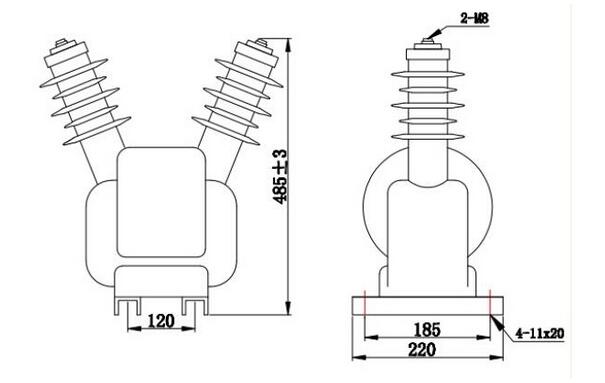 JDZW-6、10型电压互感器安装尺寸图